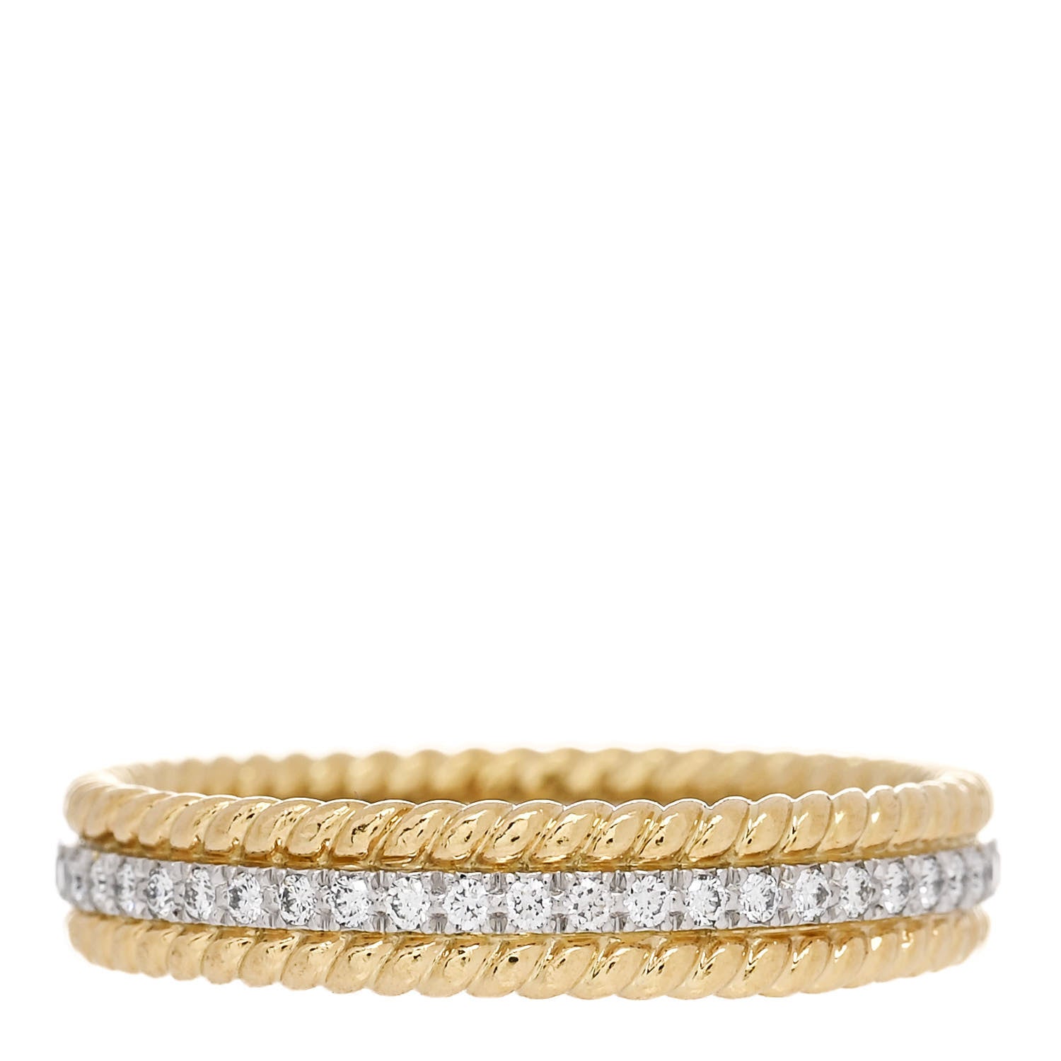 Tiffany 18K Yellow Gold Platinum Diamond Schlumberger Rope Two-Row Ring 1 of 6
