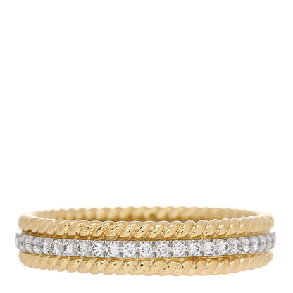 Tiffany 18K Yellow Gold Platinum Diamond Schlumberger Rope Two-Row Ring 1 of 6