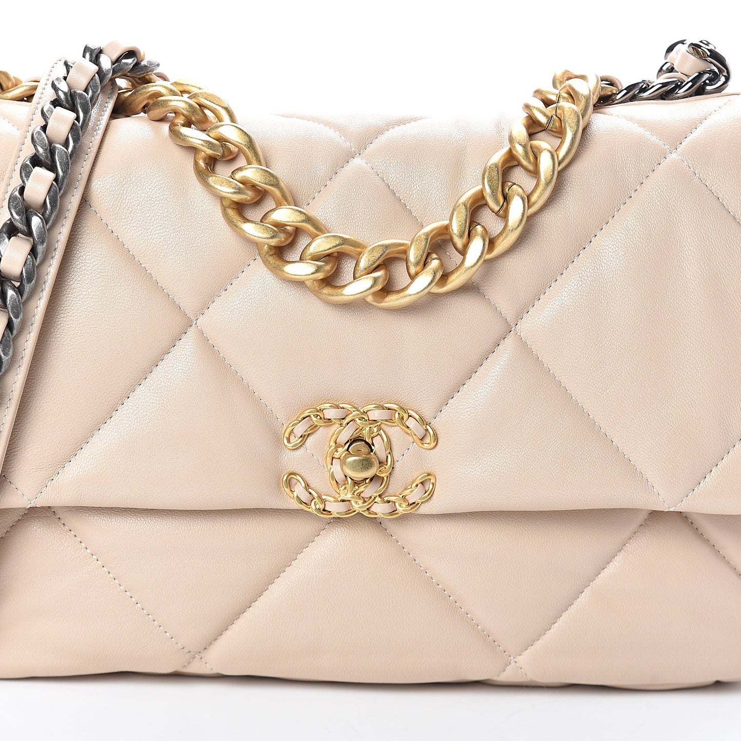 Lambskin Quilted Large 19 Flap Beige