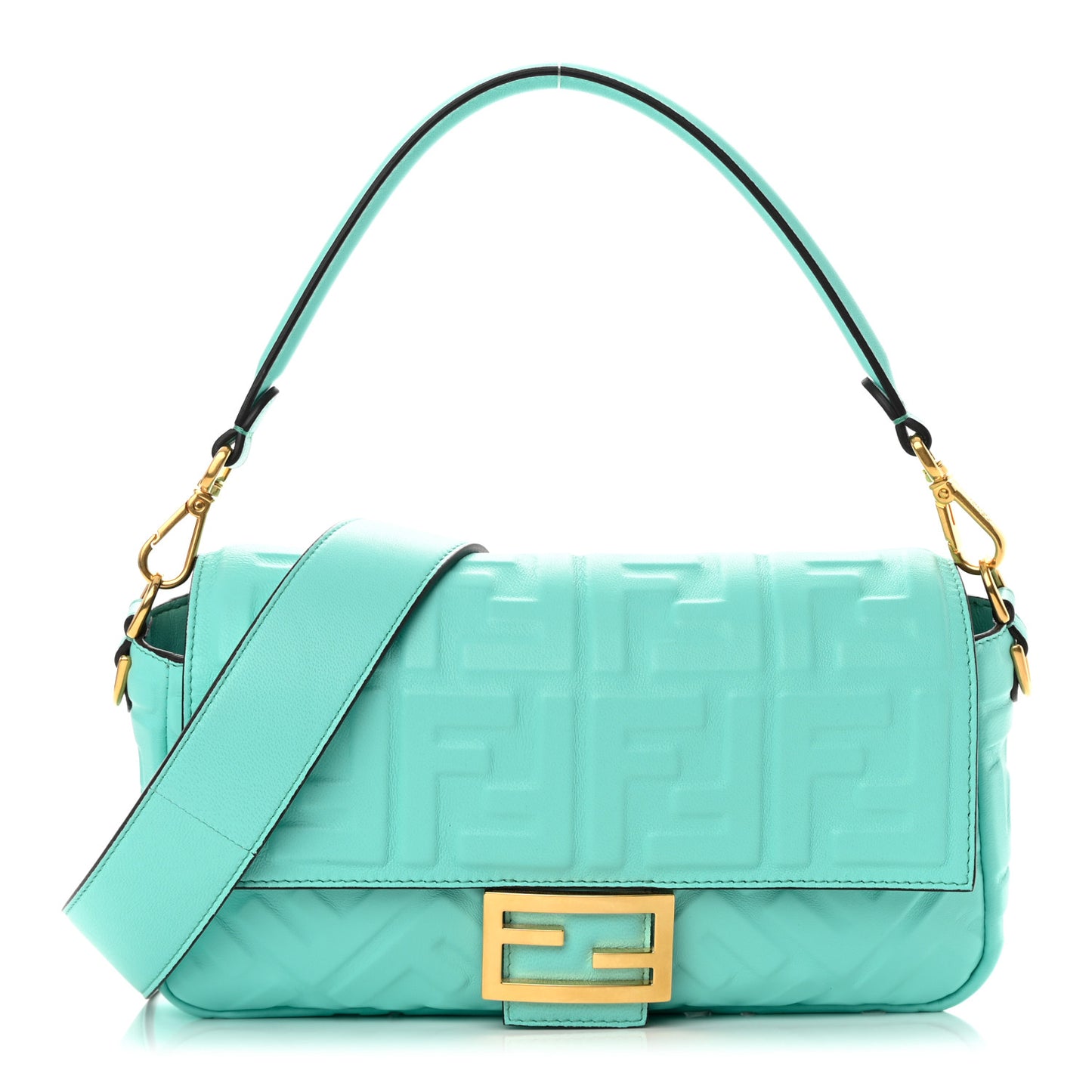 Nappa FF 1974 Embossed Baguette Spring Turquoise