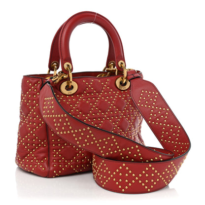 Christian Dior Calfskin Cannage Studded Medium Supple Lady Dior Red 3 of 15