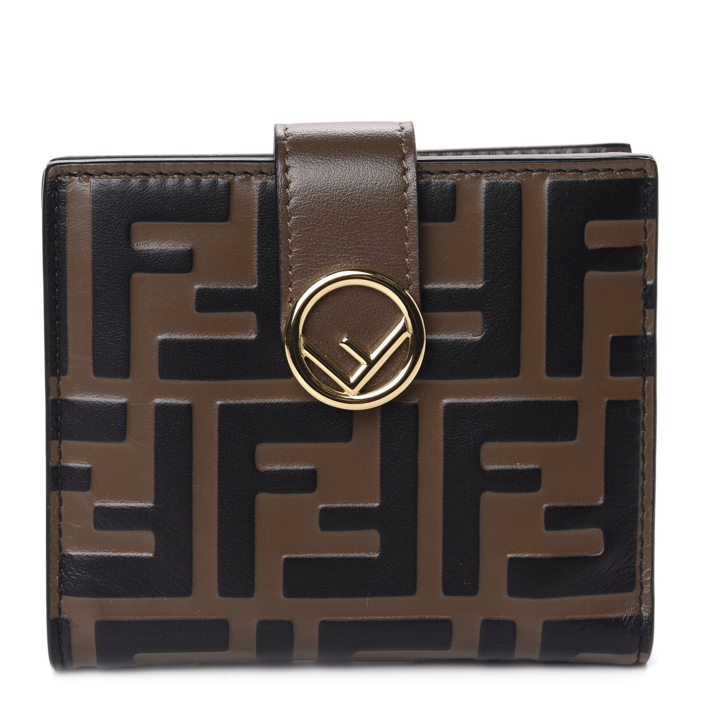 Vitello Soft F is Fendi Bi-Color FF 1974 Embossed Compact Wallet Maya Black