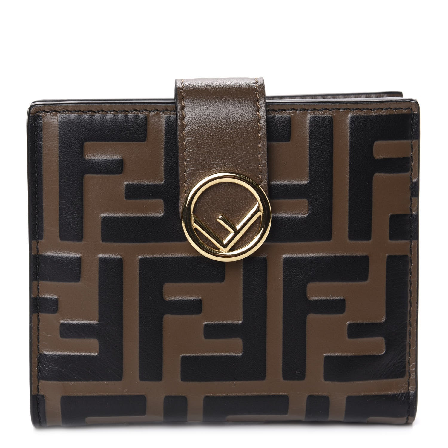 Fendi Vitello Soft F is Fendi Bi-Color FF 1974 Embossed Compact Wallet Maya Black 1 of 8