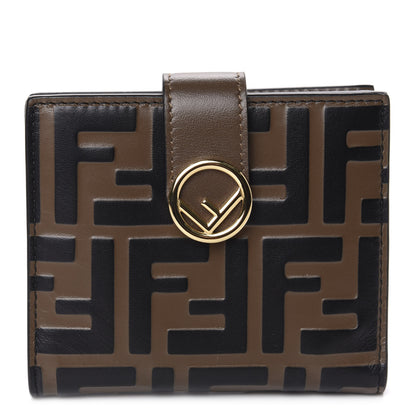 Fendi Vitello Soft F is Fendi Bi-Color FF 1974 Embossed Compact Wallet Maya Black 1 of 8