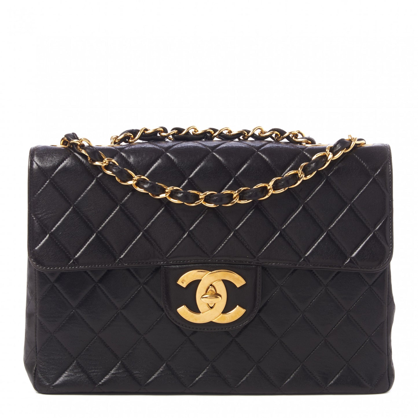 Lambskin Quilted Jumbo Single Flap Black