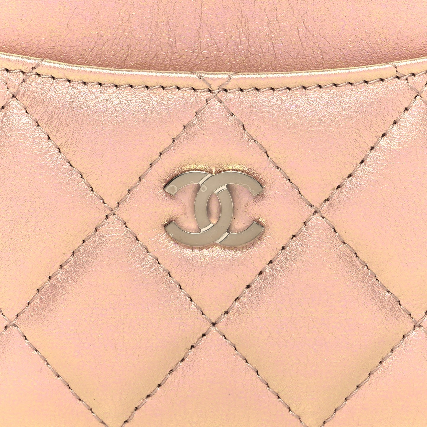 Iridescent Calfskin Quilted Card Holder Pink