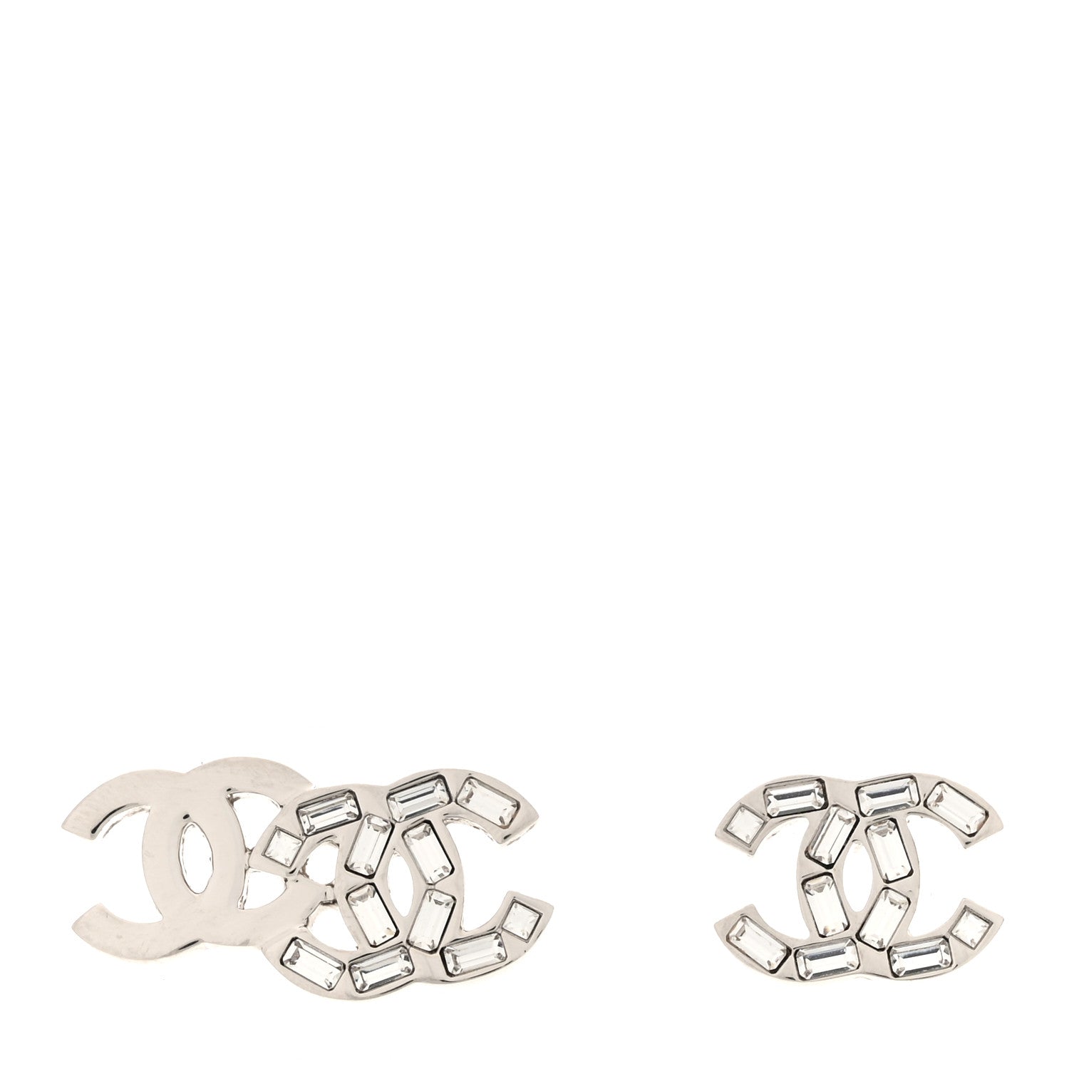 Chanel Baguette Crystal Double CC Earrings Silver 1 of 6