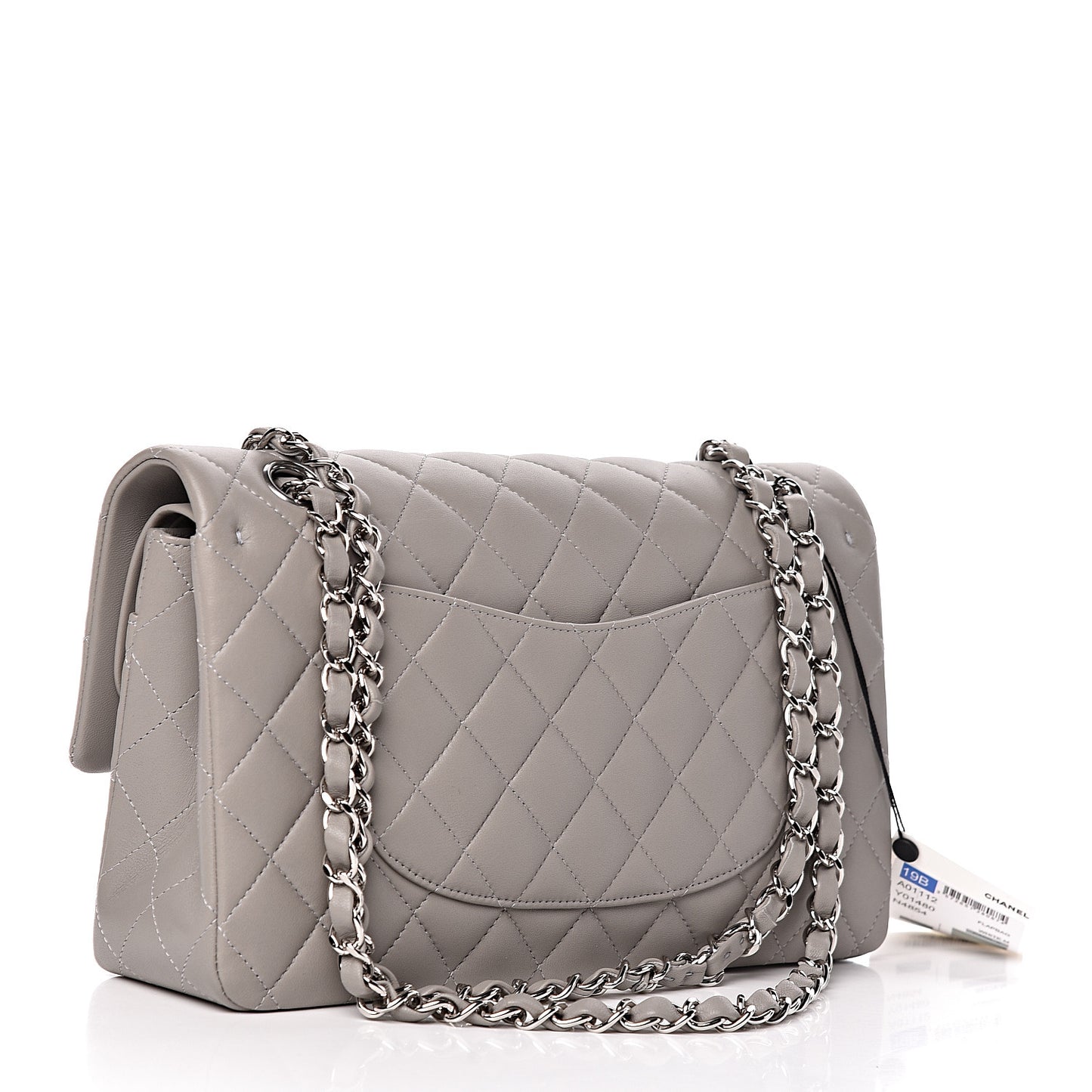 Lambskin Quilted Medium Double Flap Grey