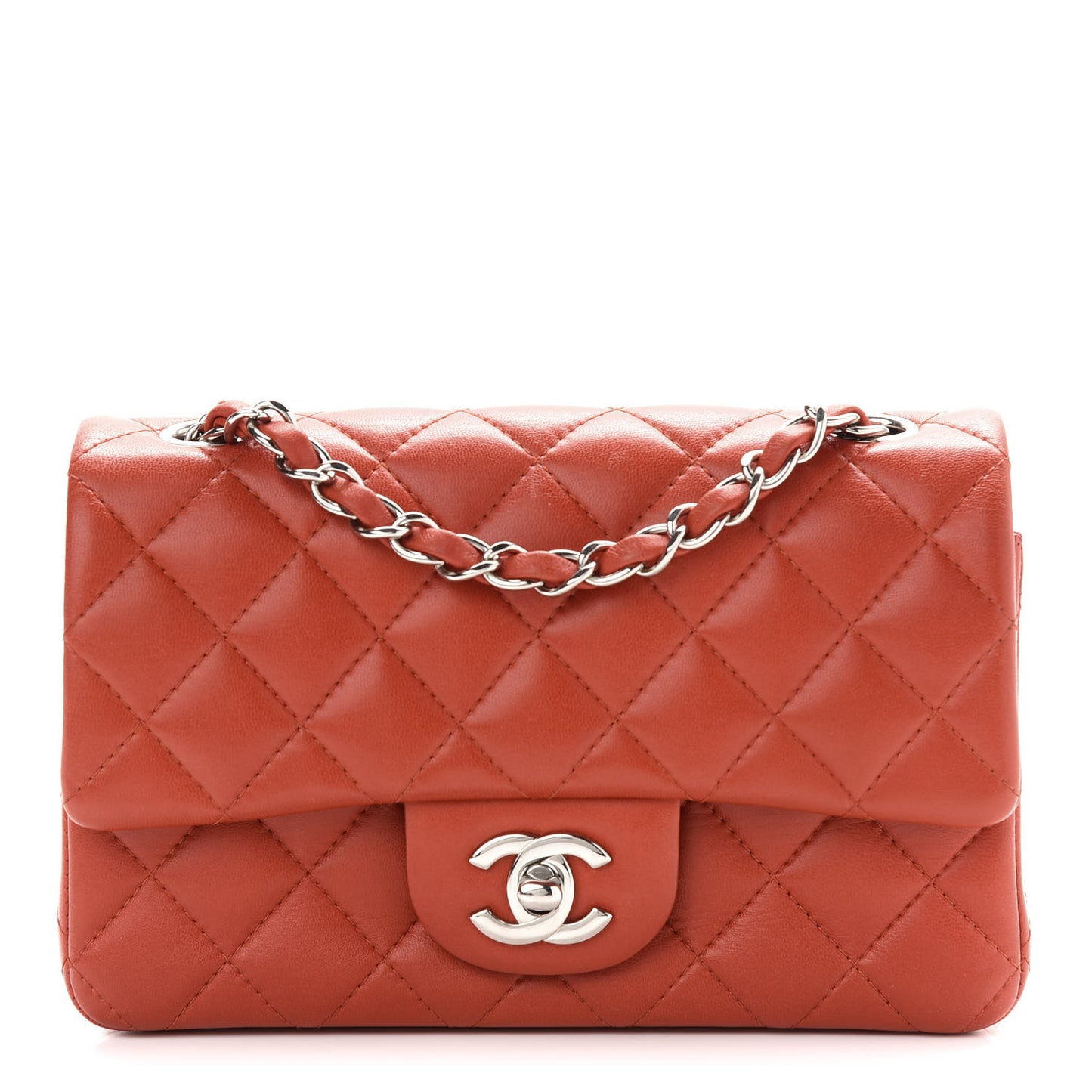 Lambskin Quilted Mini Rectangular Flap Red
