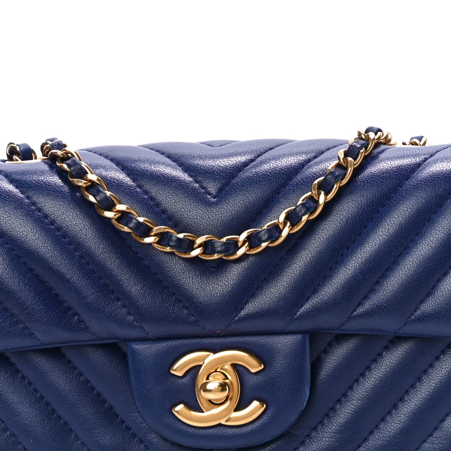 Lambskin Chevron Quilted Extra Mini Rectangular Flap Blue