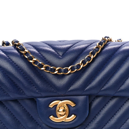 Chanel Lambskin Chevron Quilted Extra Mini Rectangular Flap Blue 7 of 14