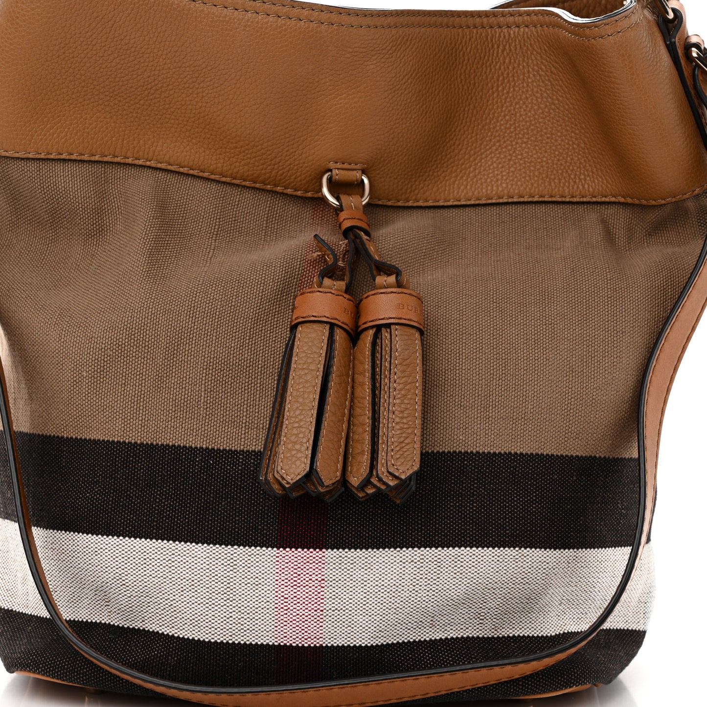 Grainy Calfskin Canvas Mega Check Medium Ashby Tassel Hobo Saddle Brown