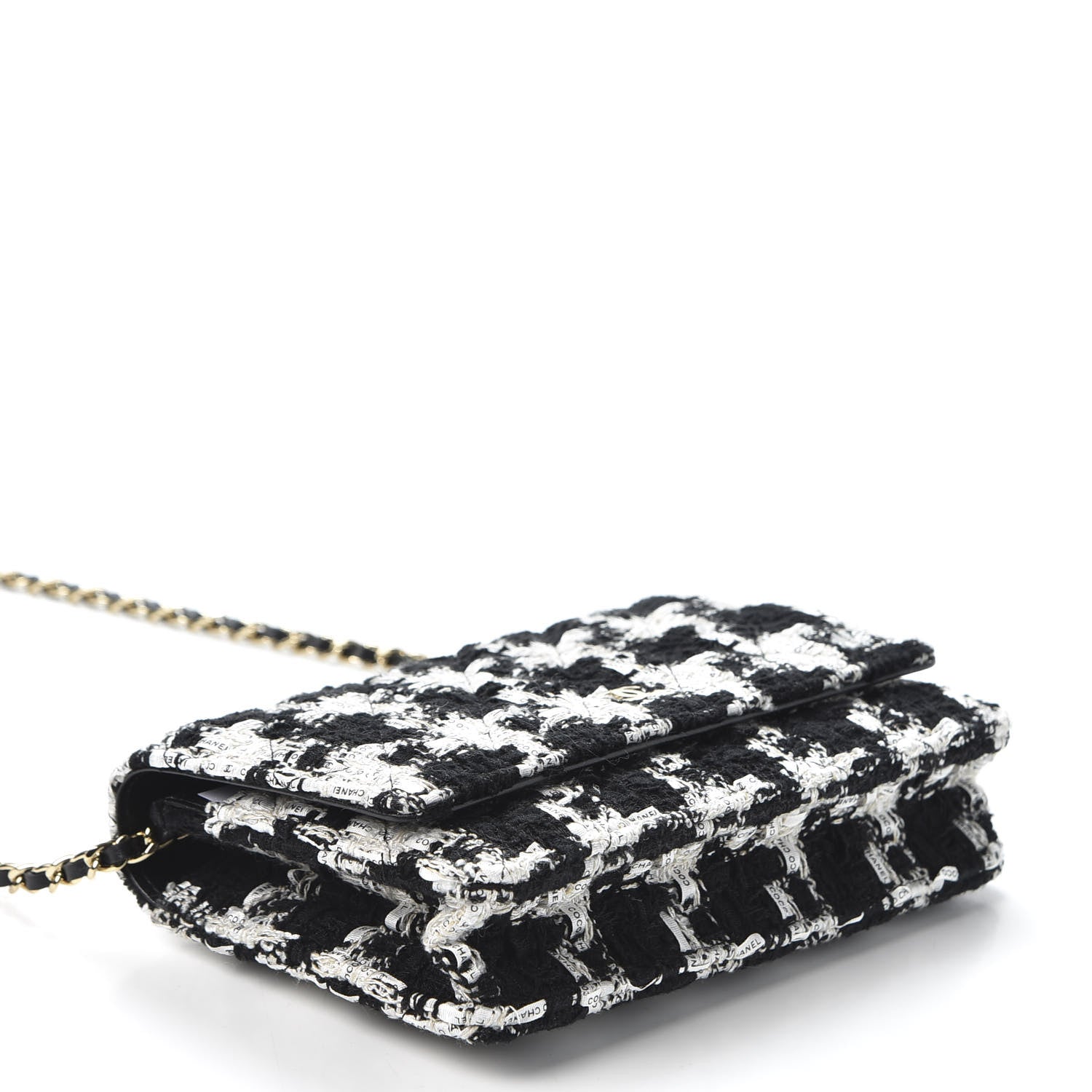 Chanel Tweed Quilted Wallet On Chain WOC Black Ecru White 3 of 10