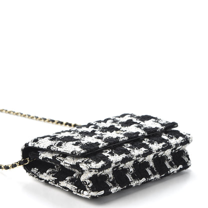 Chanel Tweed Quilted Wallet On Chain WOC Black Ecru White 3 of 10