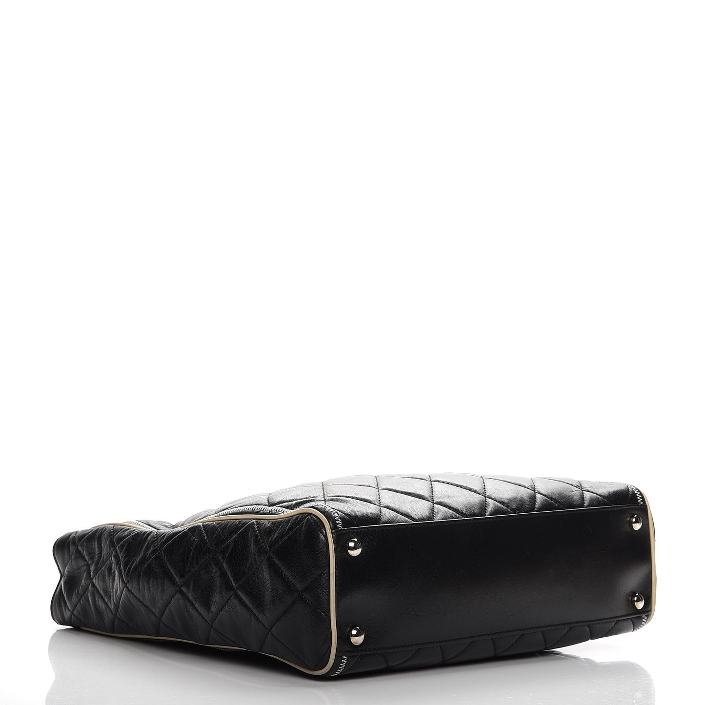 Glazed Lambskin Quilted Large North South Tote Black