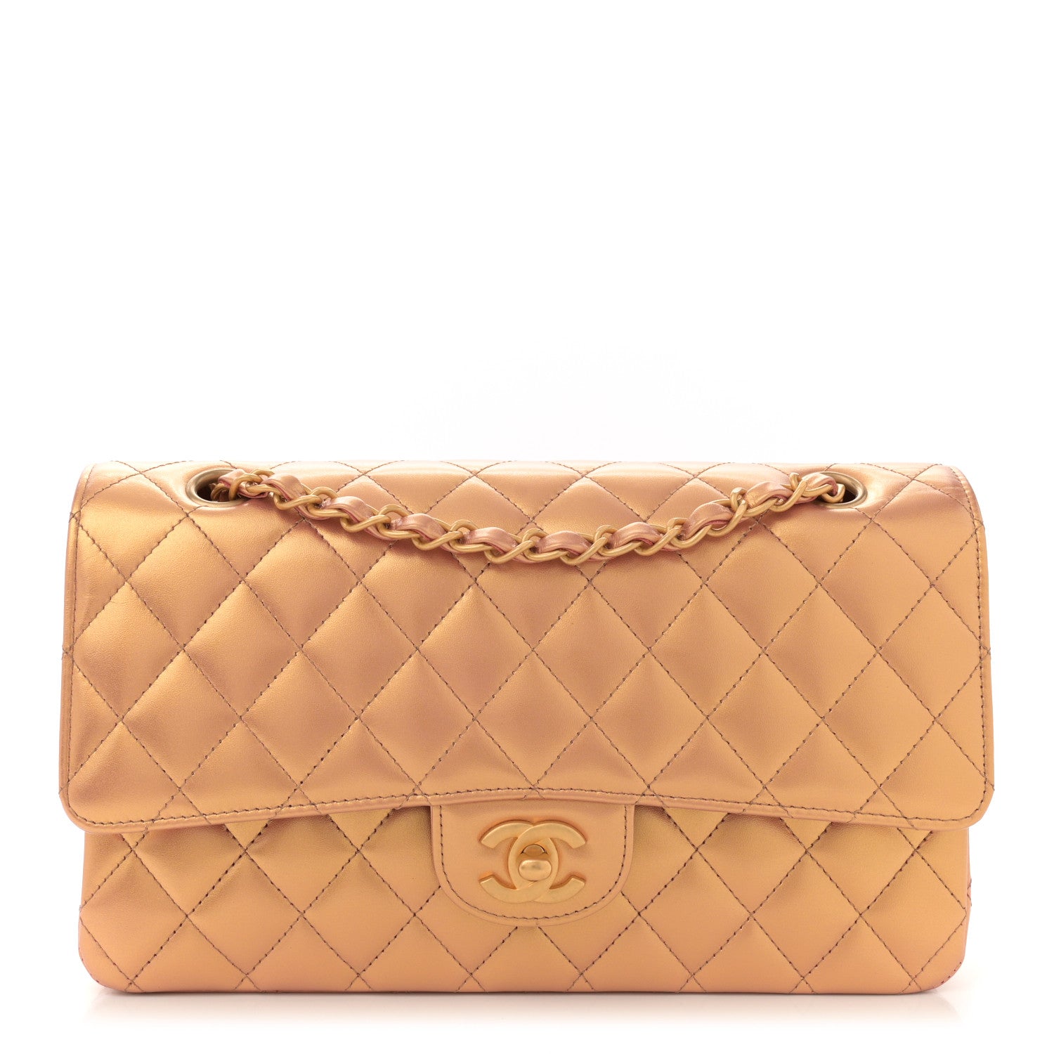 Chanel Metallic Lambskin Quilted Medium Double Flap Golden 1 of 10