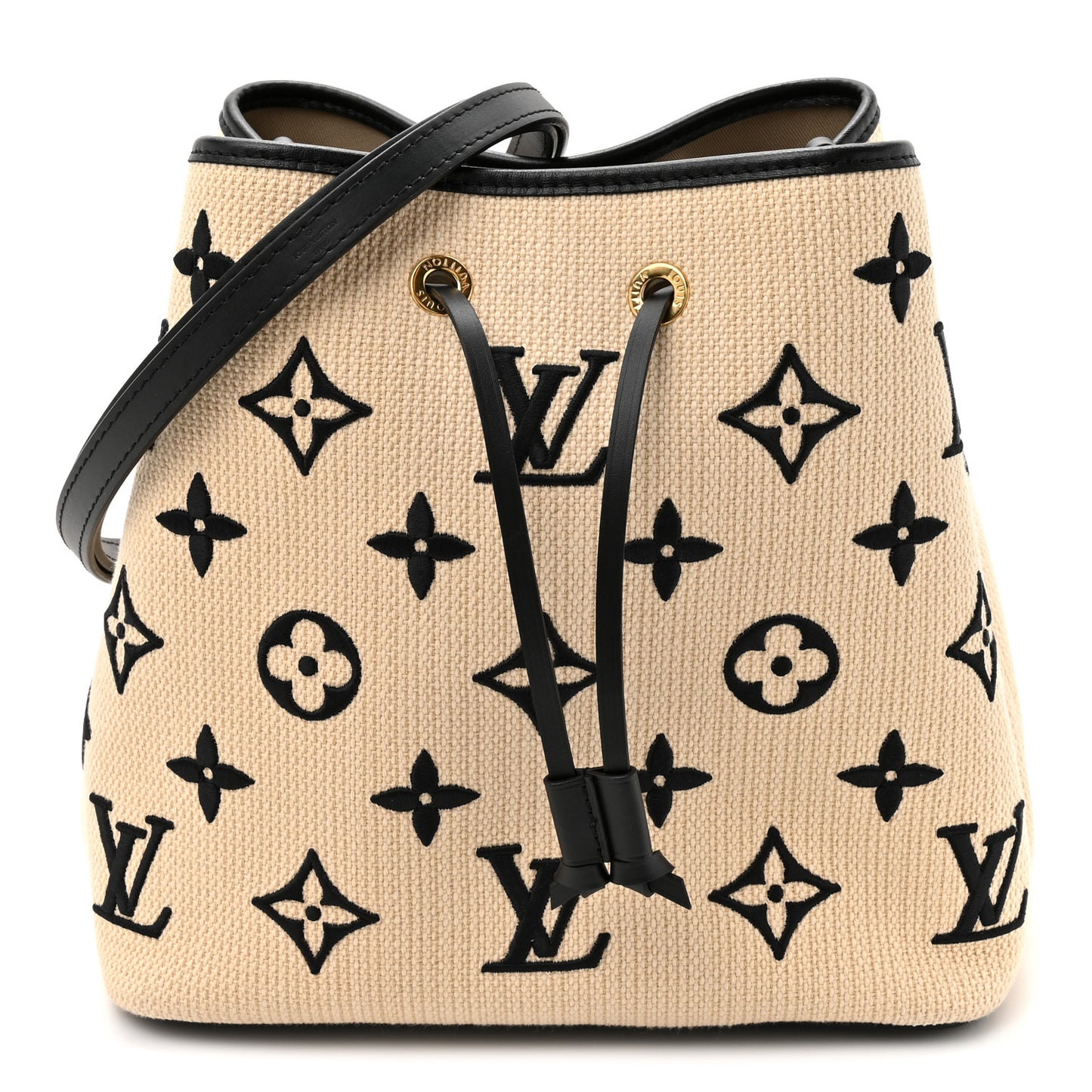 Cotton Monogram Embroidered Neonoe MM Beige Black