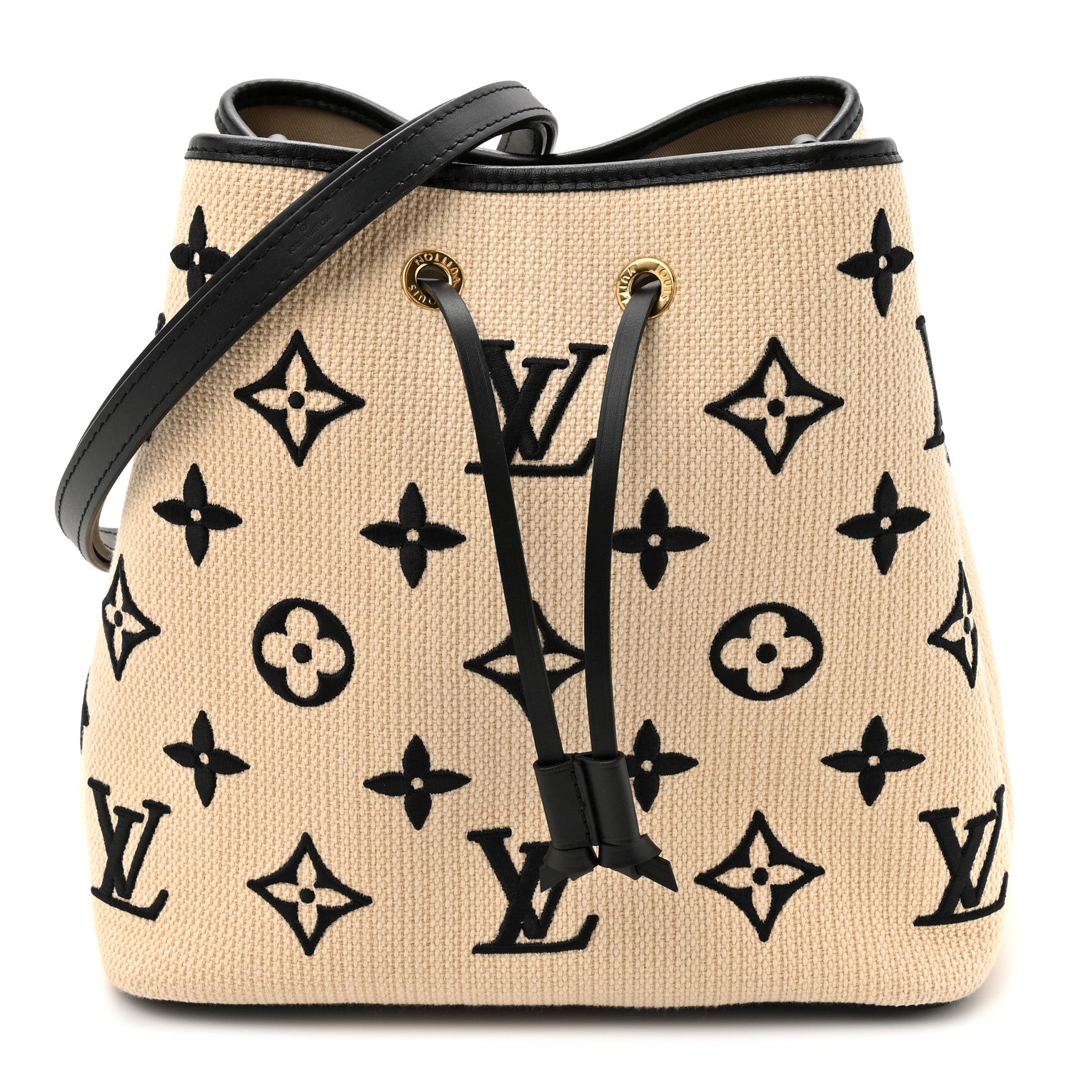 Louis Vuitton Cotton Monogram Embroidered Neonoe MM Beige Black 1 of 12