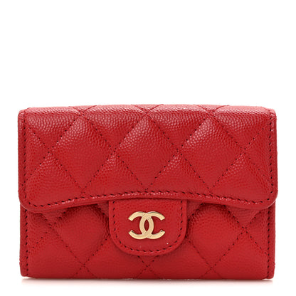 Chanel Caviar Quilted Flap Card Holder Wallet Red 1 of 8