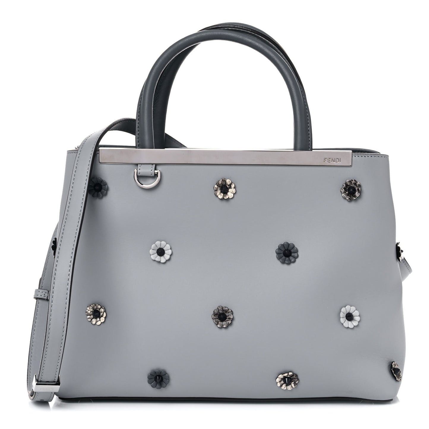 Vitello Elite Flower Studded Petite 2Jours Tote Grey