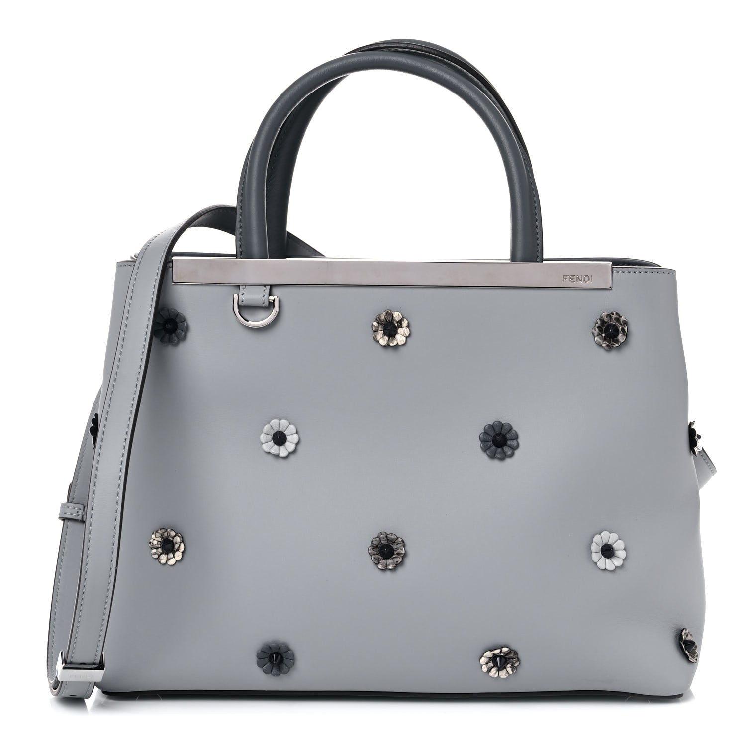Fendi Vitello Elite Flower Studded Petite 2Jours Tote Grey 1 of 11