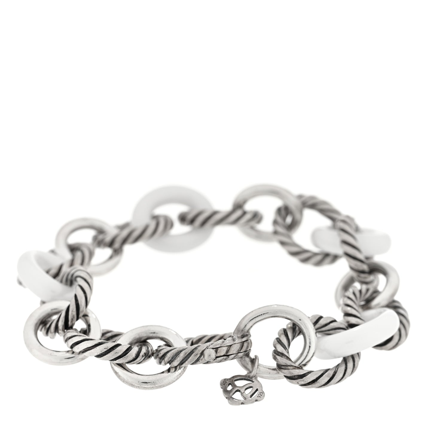 Sterling Silver Ceramic 13mm Large Oval Link Bracelet White