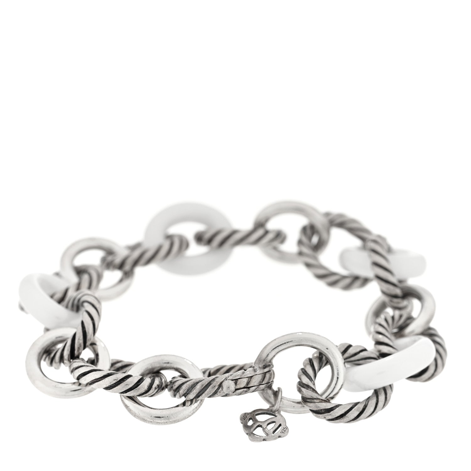 David Yurman Sterling Silver Ceramic 13mm Large Oval Link Bracelet White 2 of 3