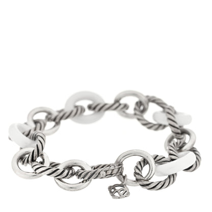 David Yurman Sterling Silver Ceramic 13mm Large Oval Link Bracelet White 2 of 3