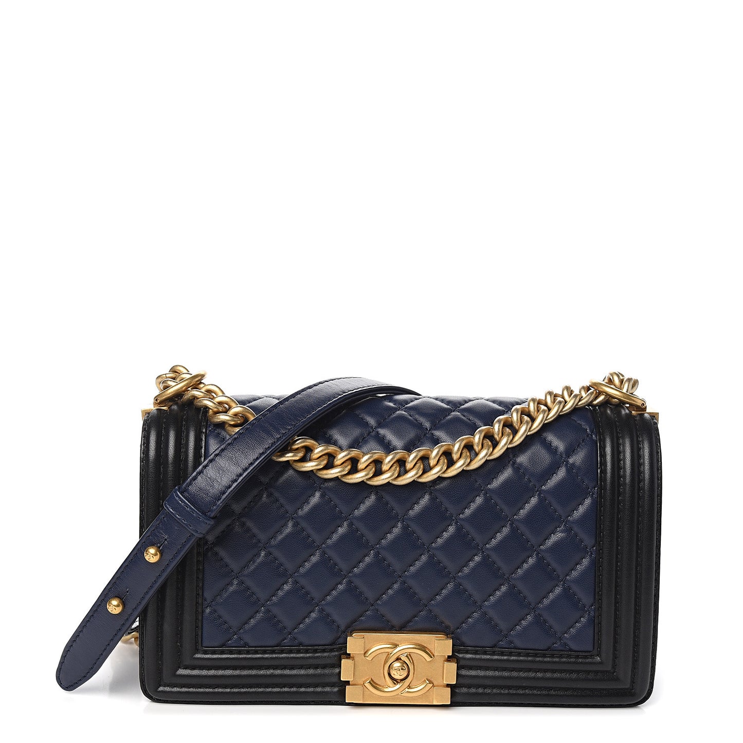Lambskin Quilted Medium Boy Flap Black Blue