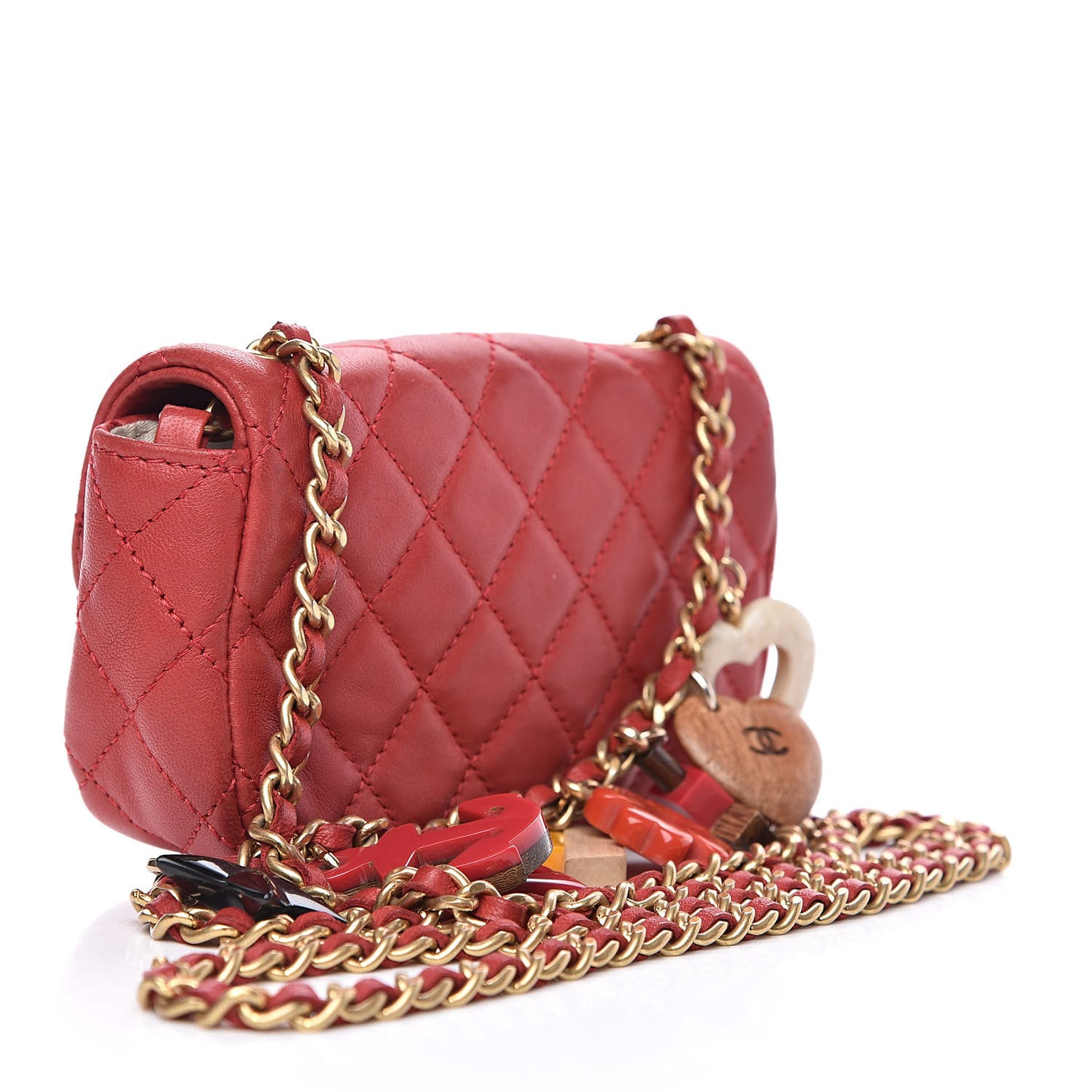 Lambskin Quilted Extra Mini Cruise Charm Flap Red
