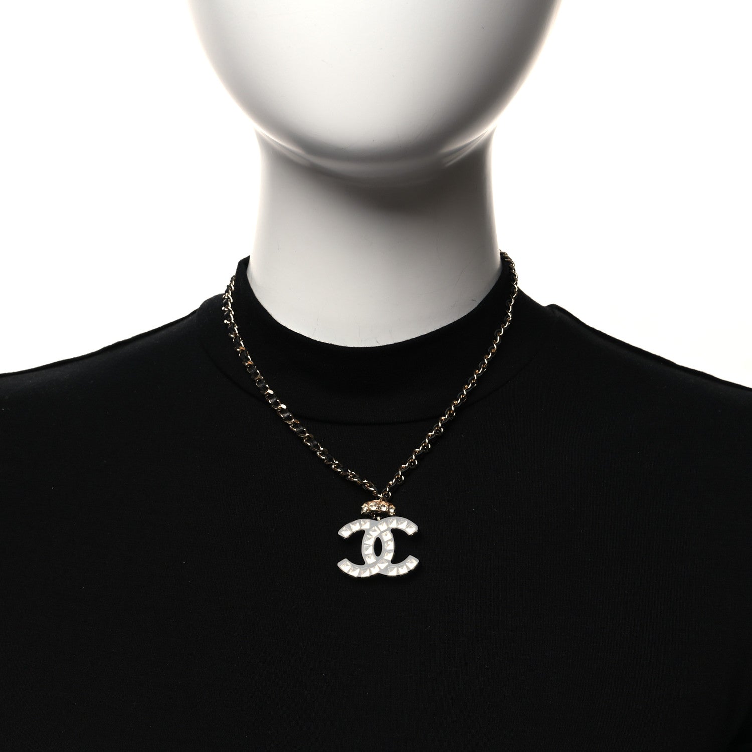 Chanel Lambskin Resin Crystal Baguette CC Chain Pendant Necklace Black Gold 2 of 5