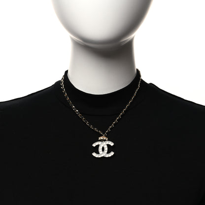 Chanel Lambskin Resin Crystal Baguette CC Chain Pendant Necklace Black Gold 2 of 5