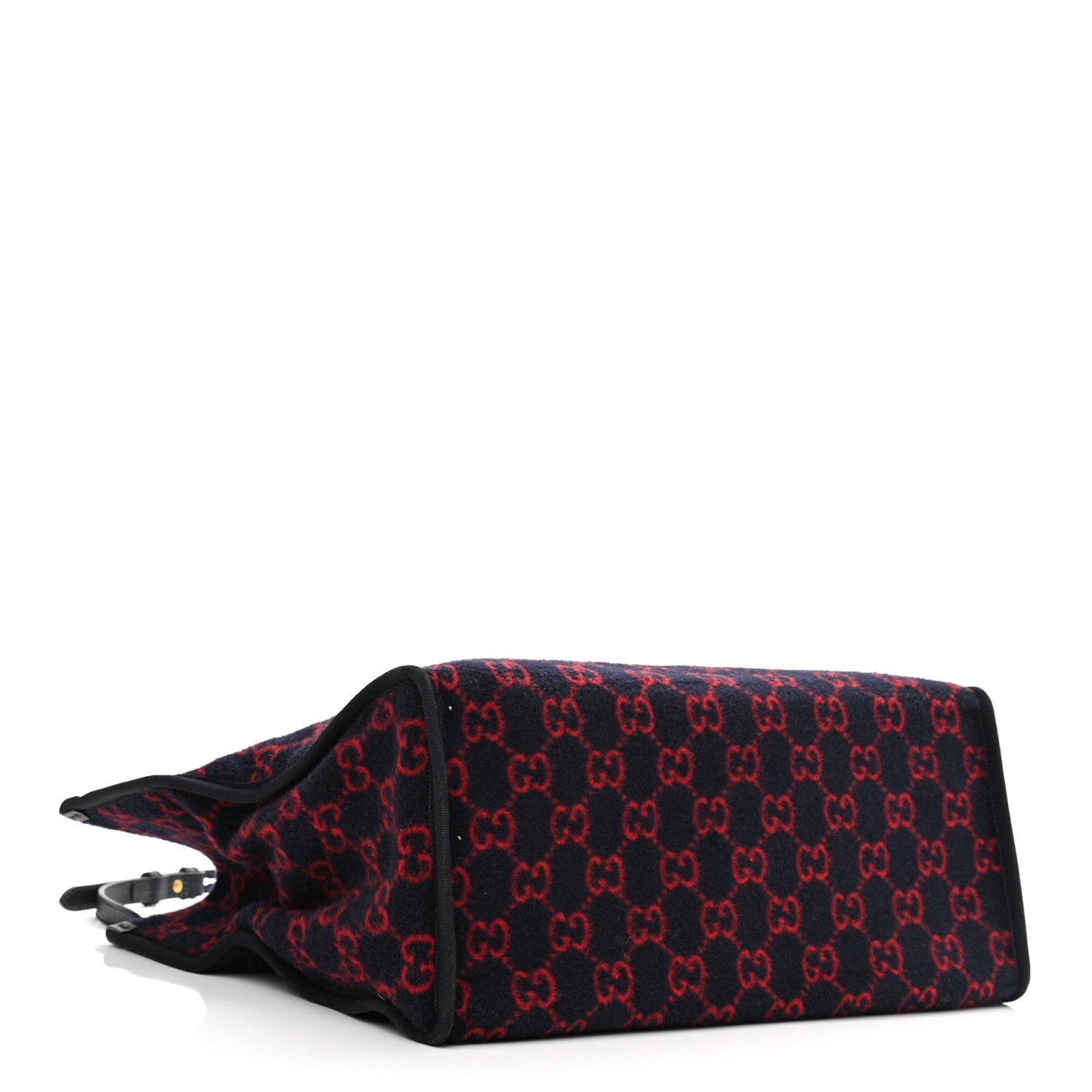 Gucci Covered Wool Textured Dollar Calfskin GG Monogram Large Tote Bag Blue Red 4 of 10