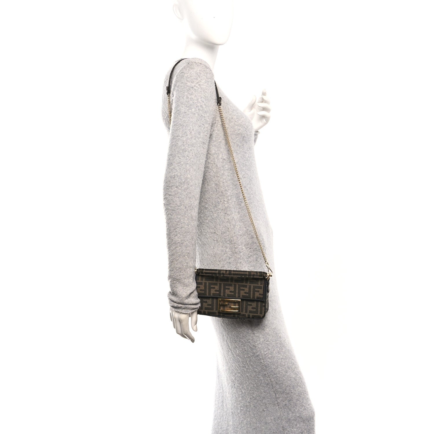 Fendi Fabric Jacquard FF 1974 Mini Baguette Tobacco Moro Black 2 of 11