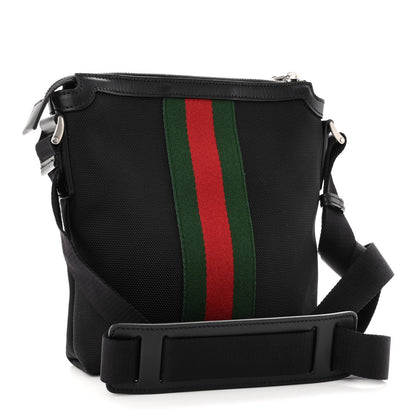 Gucci Techno Canvas Selleria Calfskin Web Small Flat Messenger Bag Black 3 of 9