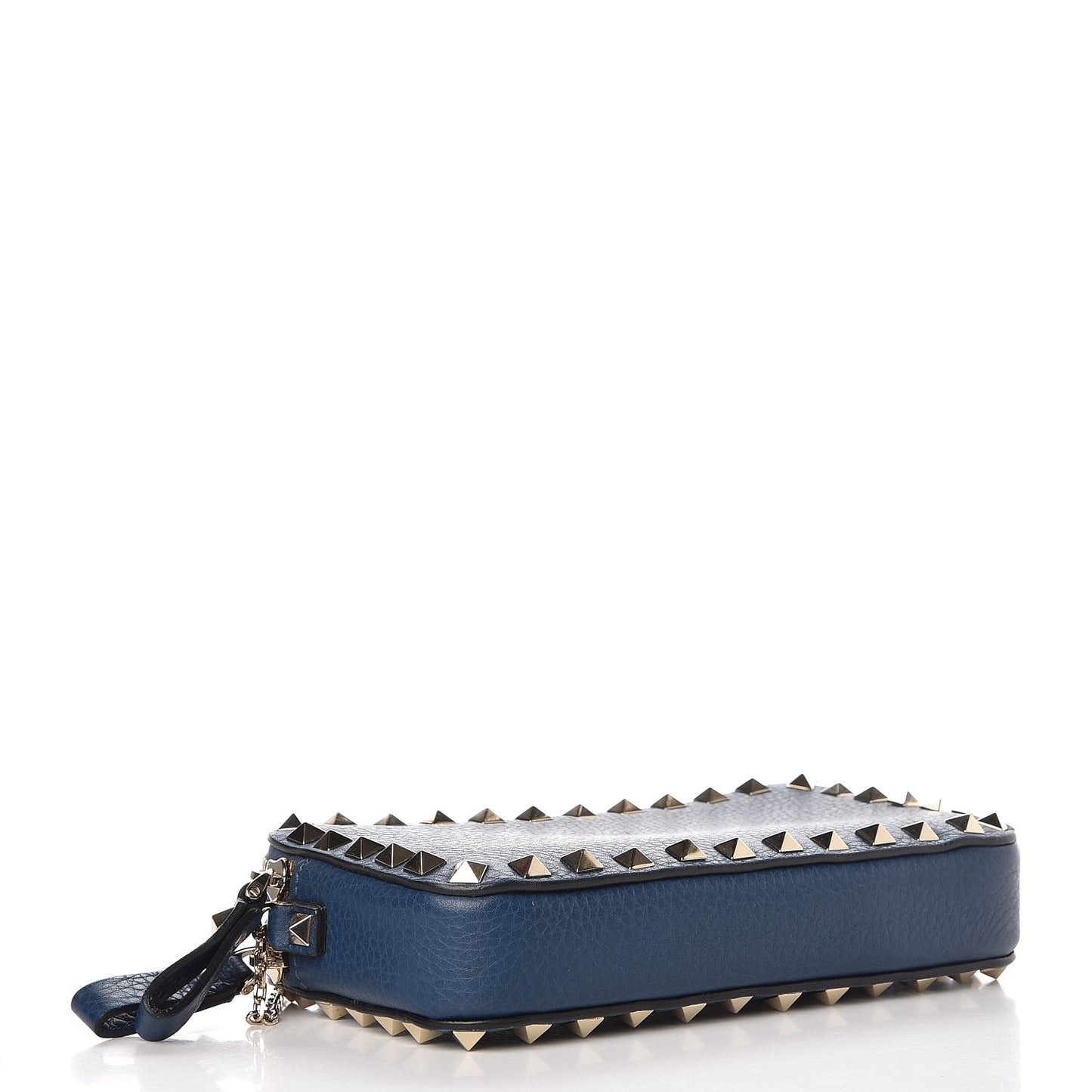 Pebbled Calfskin Rockstud Chain Pouch Shoulder Bag Peacock