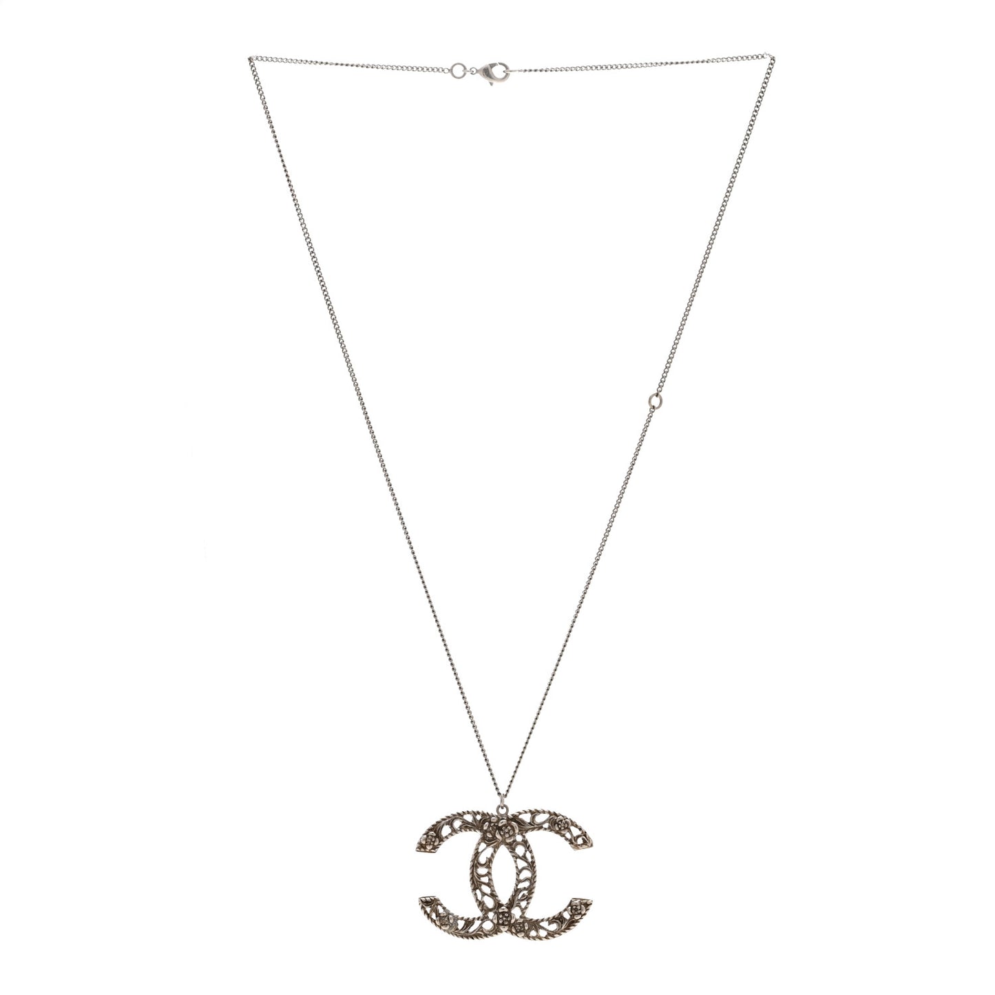 Ruthenium Twisted Camellia CC Pendant Necklace