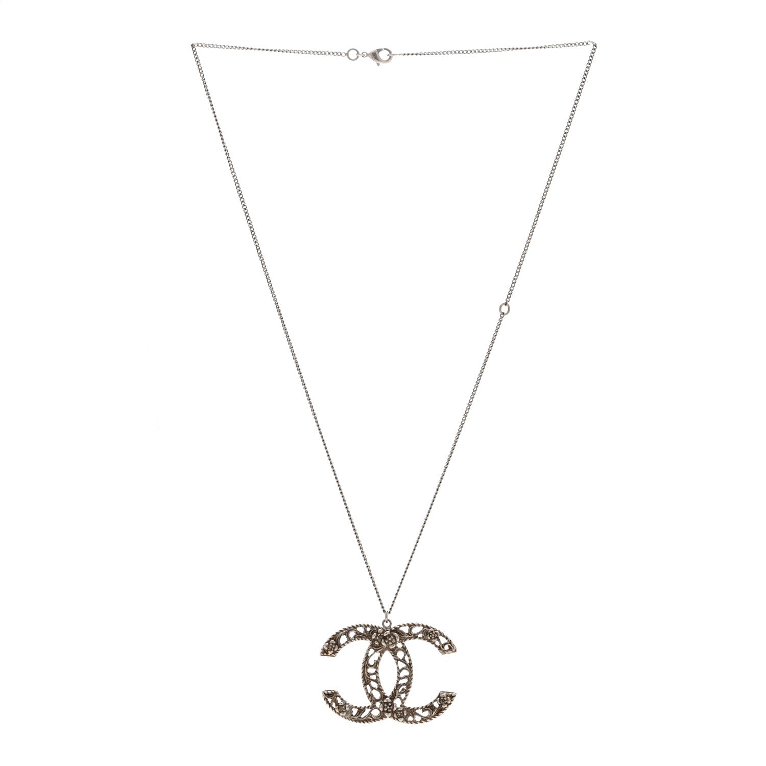 Chanel Ruthenium Twisted Camellia CC Pendant Necklace 3 of 5