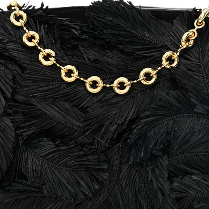 Loewe x HOWLS MOVING CASTLE Calfskin Suede Raffia Mini Flamenco Knot Clutch With Chain Black 8 of 11