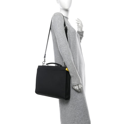 Fendi Cuoio Romano Selleria Crocodile Embossed Calfskin Monster Eyes Large Peekaboo Iconic Fit Satchel Black Sunflower 2 of 11