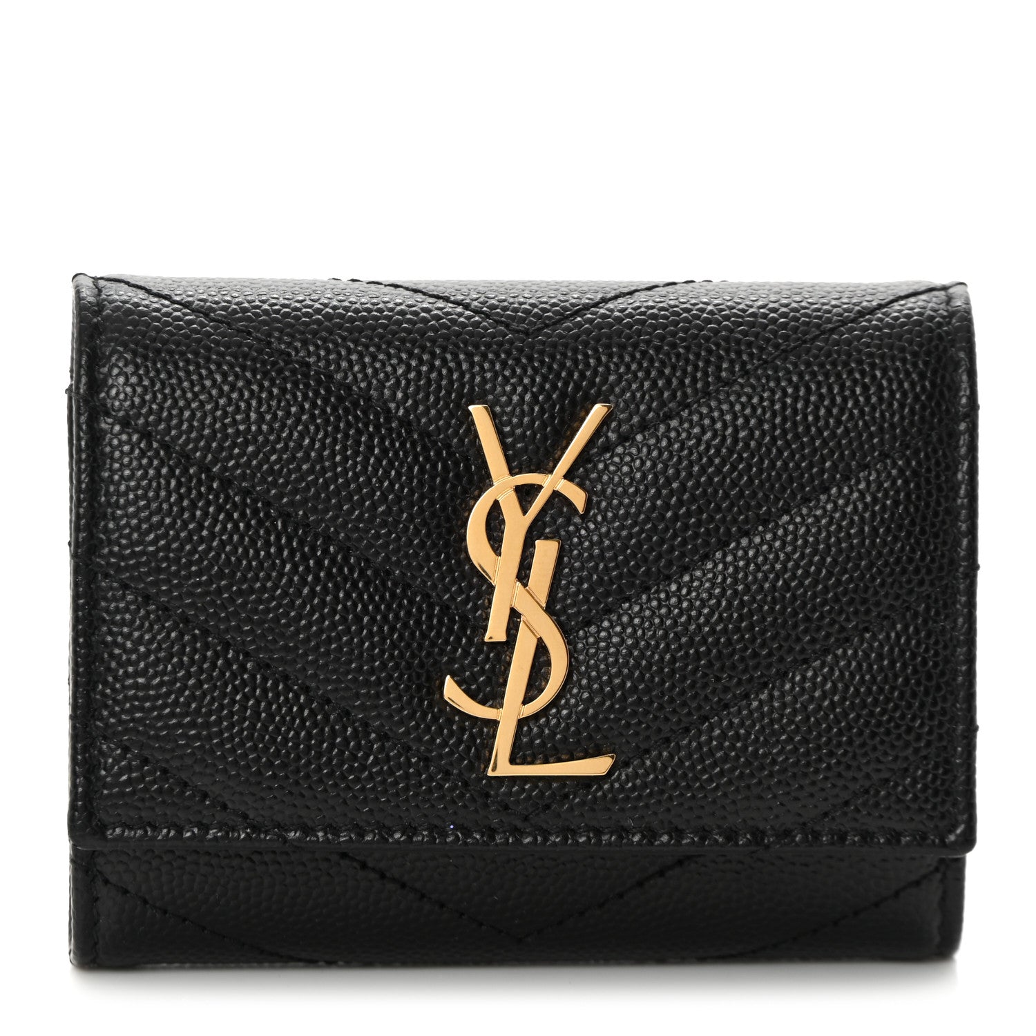 Saint Laurent Grain de Poudre Matelasse Cassandre Monogram Slim Key Case Black 1 of 8