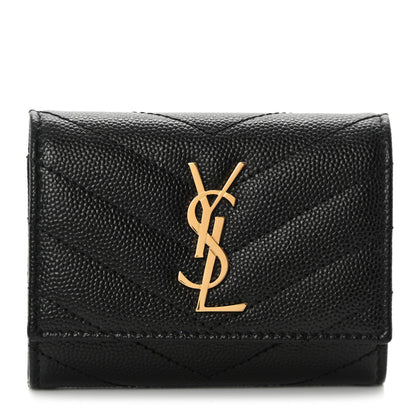 Saint Laurent Grain de Poudre Matelasse Cassandre Monogram Slim Key Case Black 1 of 8