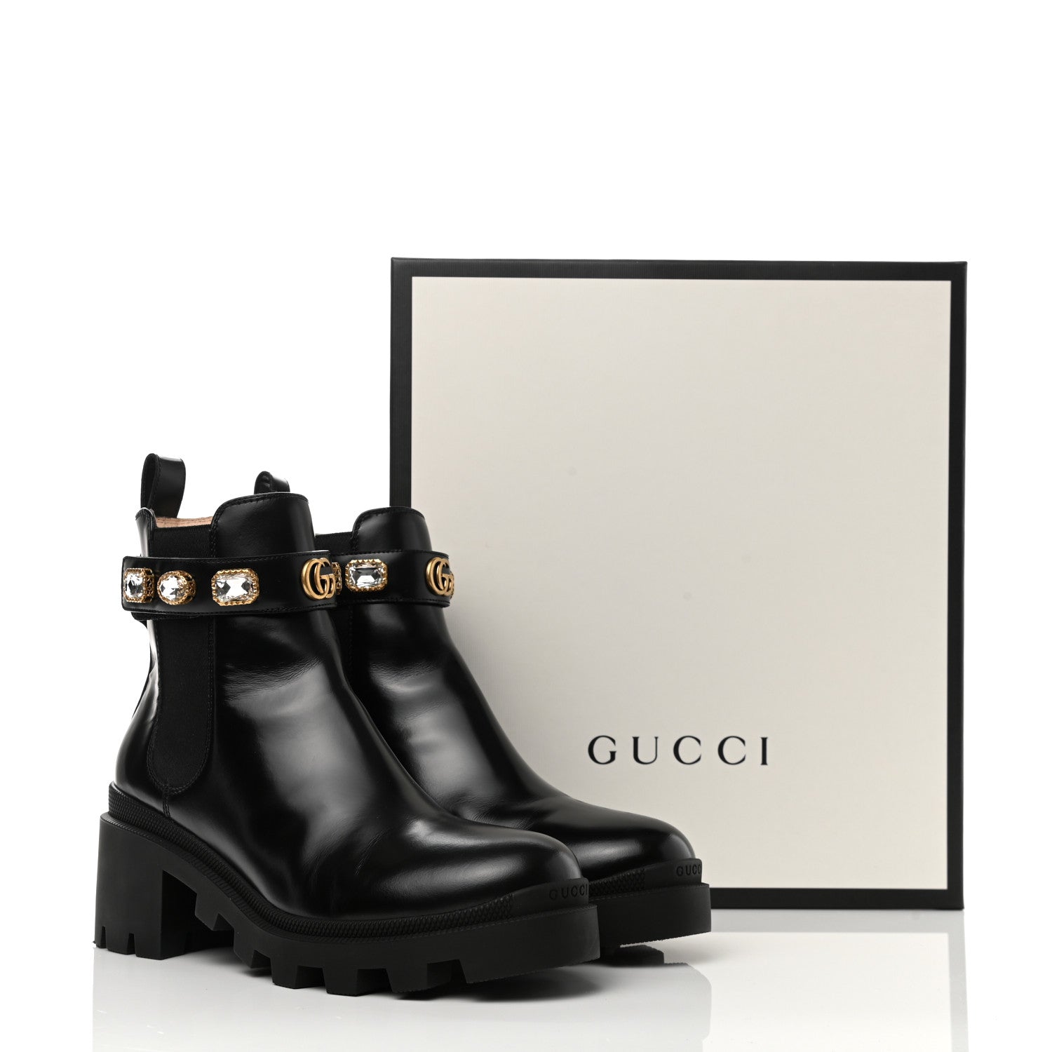 Gucci Calfskin Crystal GG Trip Chelsea Ankle Boots 40 Black 11 of 11