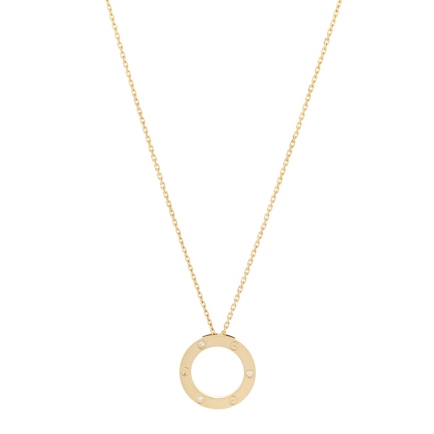 18K Yellow Gold 3 Diamonds LOVE Pendant Necklace