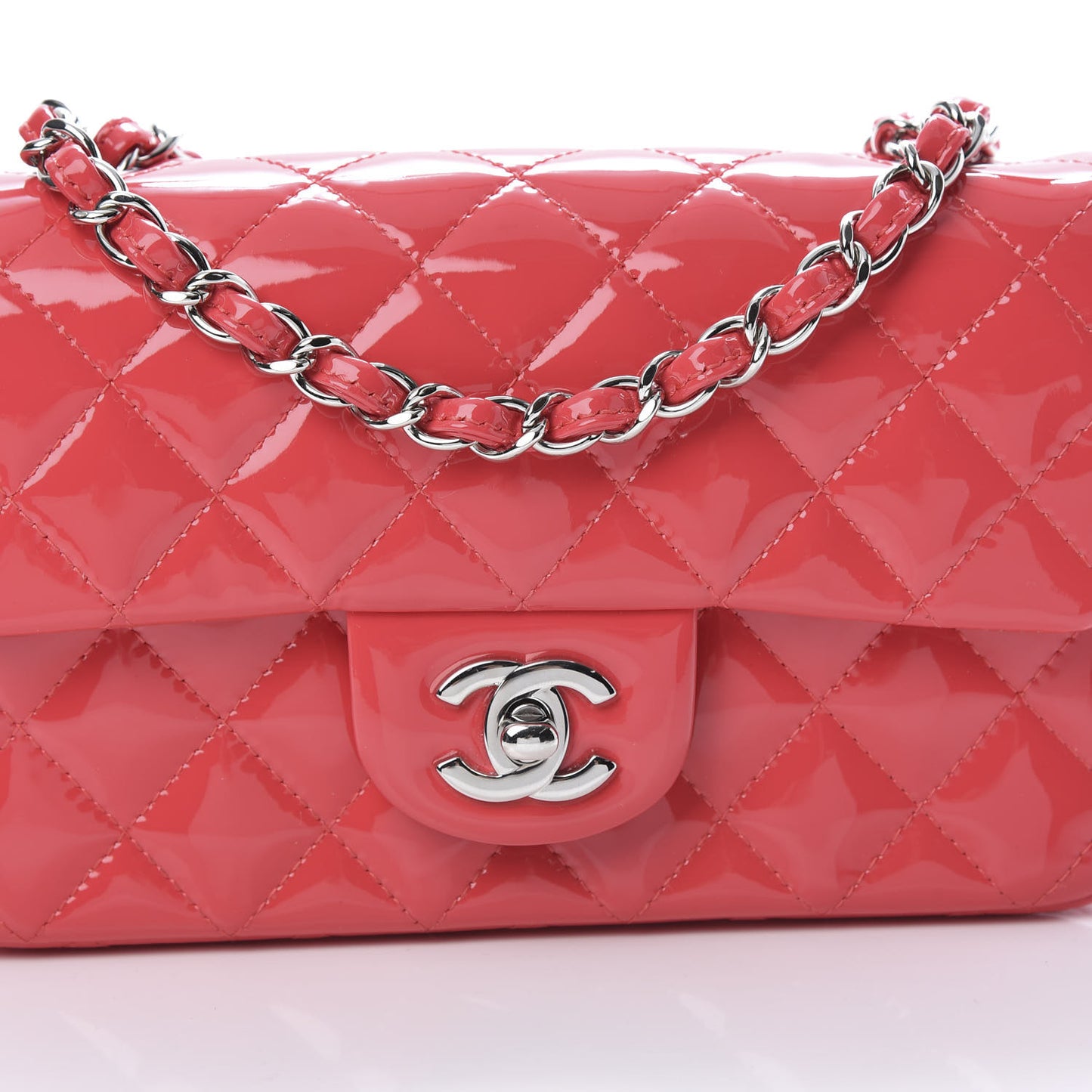 Patent Calfskin Quilted Mini Rectangular Flap Pink