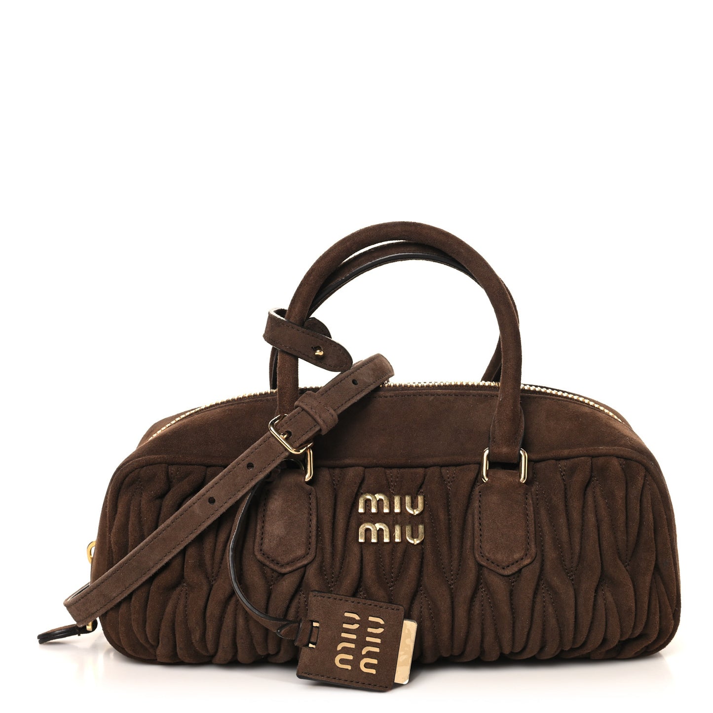 Suede Matelasse Large Arcadie Top Handle Bag Cocoa Brown