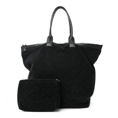 Chanel Terry Cotton CC Beach Tote Set Black 1 of 13