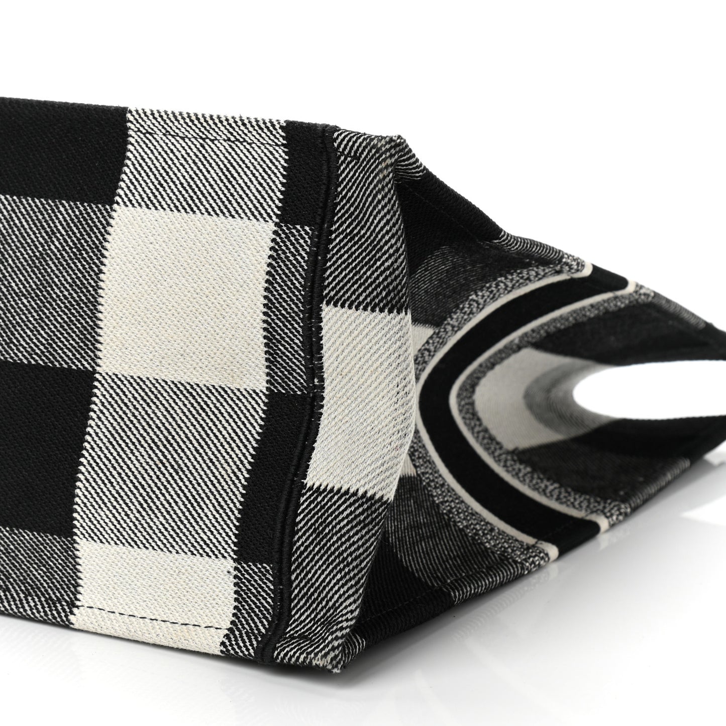 Canvas Embroidered Checkered Book Tote Black White