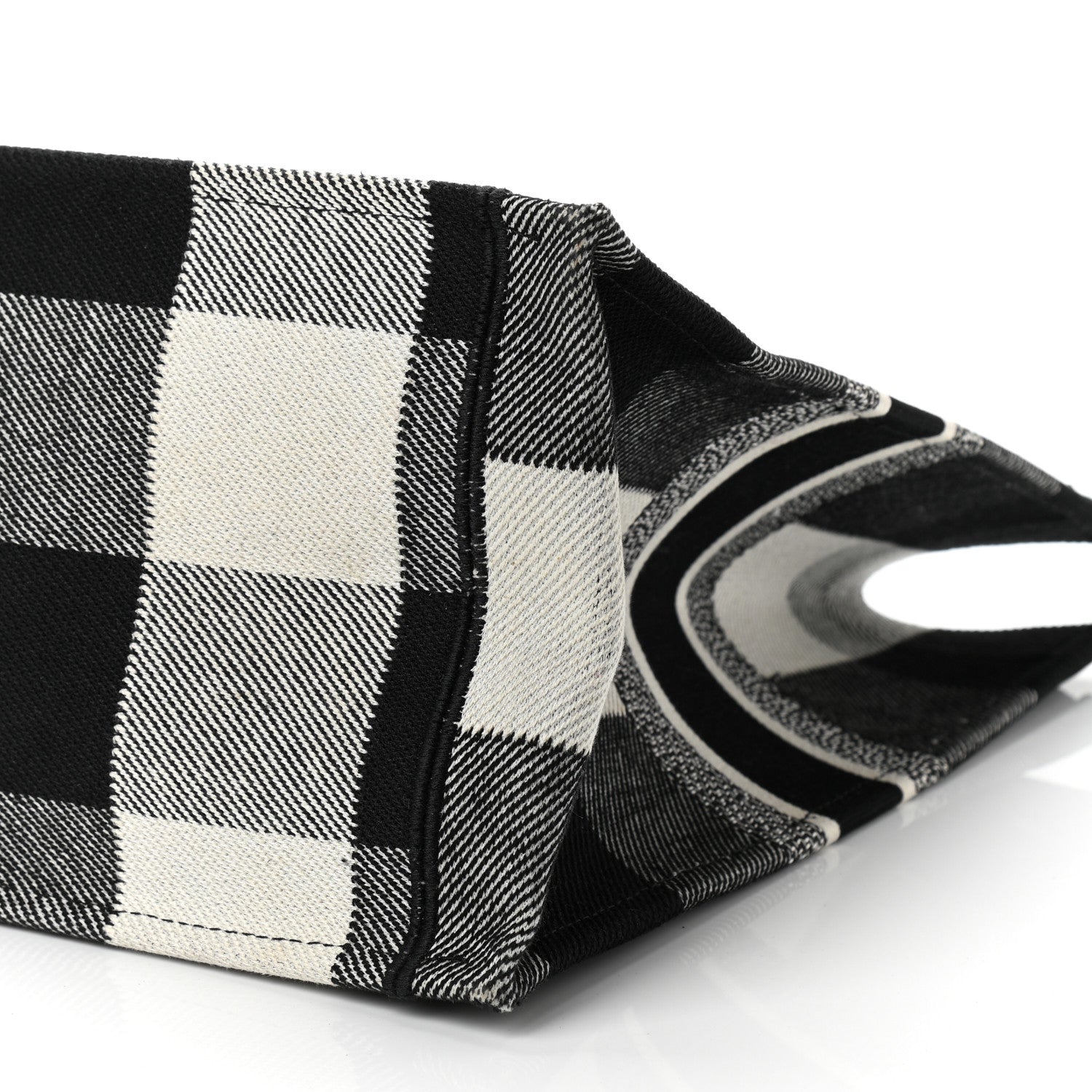 Christian Dior Canvas Embroidered Checkered Book Tote Black White 10 of 11