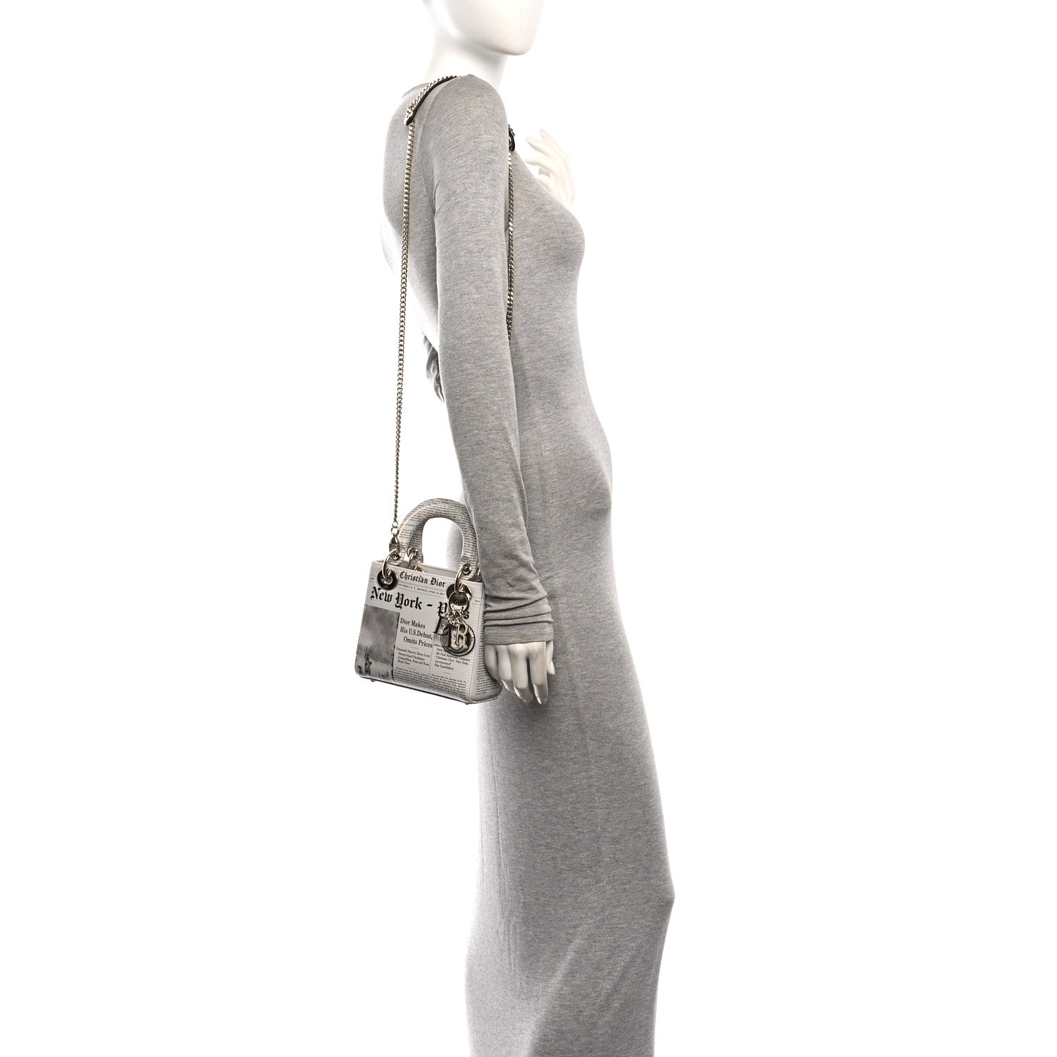 Christian Dior Calfskin Newspaper Printed Mini Lady Dior Black White 2 of 11